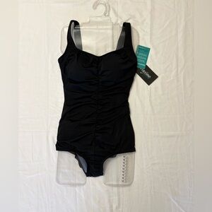 Maxine of Hollywood Black One-Piece Swimsuit with Ruched Front